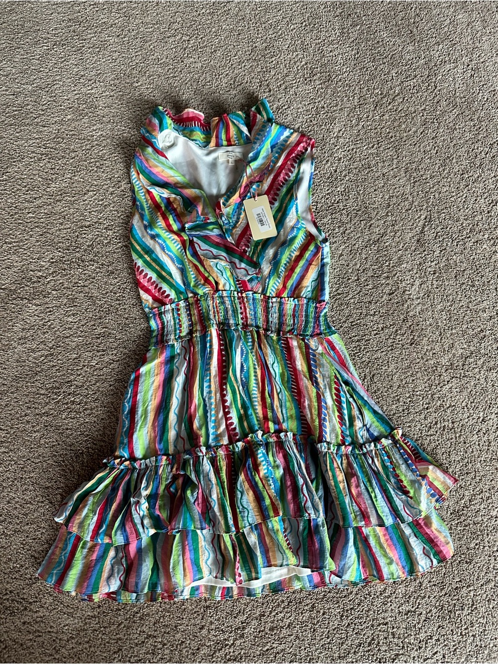 entro Rainbow Stripe Ruffle Tiered Mini Dress